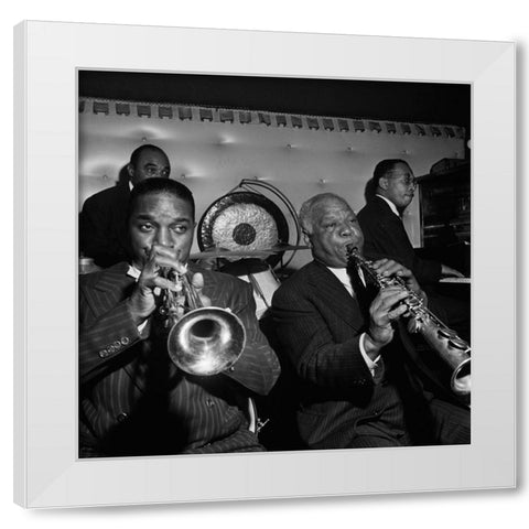 Freddie Moore-Hot Lips Page-Sidney Bechet New York 1947 White Modern Wood Framed Art Print by Gottlieb, William