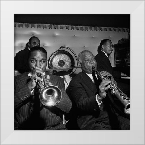 Freddie Moore-Hot Lips Page-Sidney Bechet New York 1947 White Modern Wood Framed Art Print by Gottlieb, William