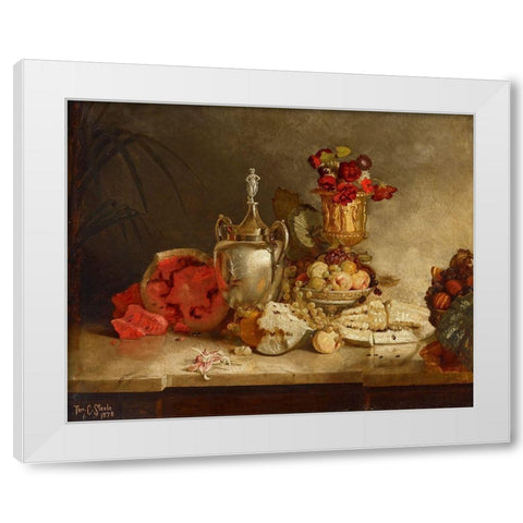 Still Life of Fruit and Urn White Modern Wood Framed Art Print by Steele, Theodore Clement