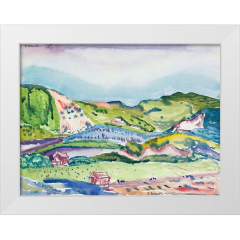 Mountain with Red House White Modern Wood Framed Art Print by Demuth, Charles