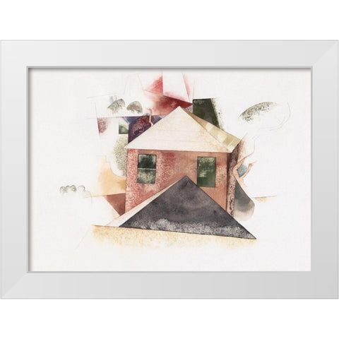 Houses with Red White Modern Wood Framed Art Print by Demuth, Charles