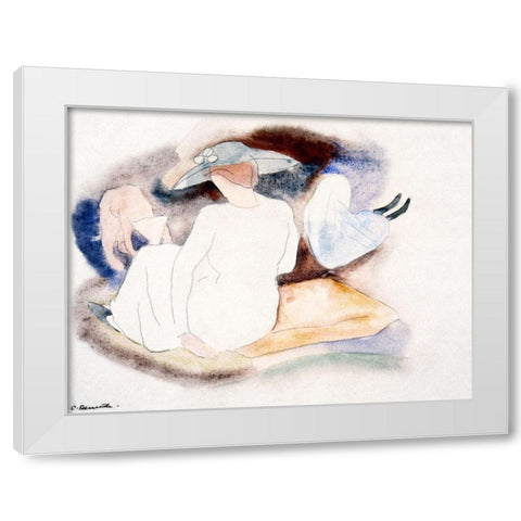 Woman with Hat and 2 Figures White Modern Wood Framed Art Print by Demuth, Charles