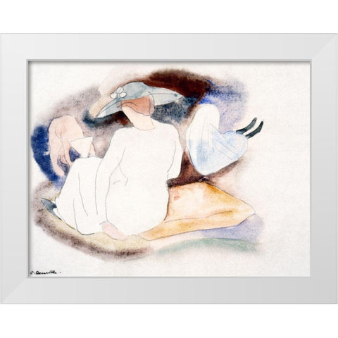 Woman with Hat and 2 Figures White Modern Wood Framed Art Print by Demuth, Charles