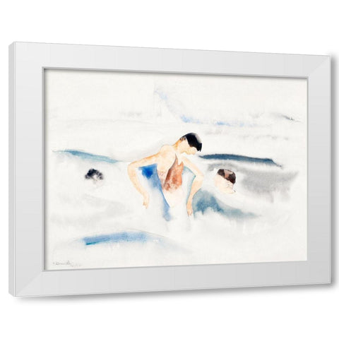Three Figures in Water White Modern Wood Framed Art Print by Demuth, Charles