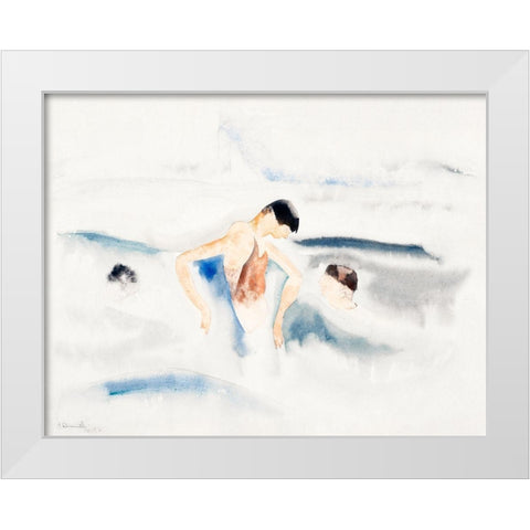 Three Figures in Water White Modern Wood Framed Art Print by Demuth, Charles