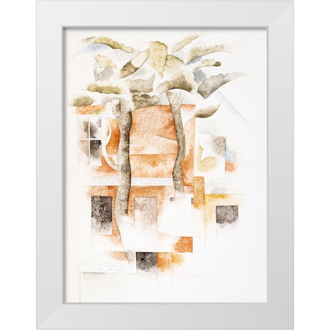 Bermuda-Houses Seen Through Trees White Modern Wood Framed Art Print by Demuth, Charles
