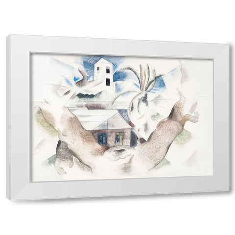 Bermuda No. 1-Tree and House White Modern Wood Framed Art Print by Demuth, Charles