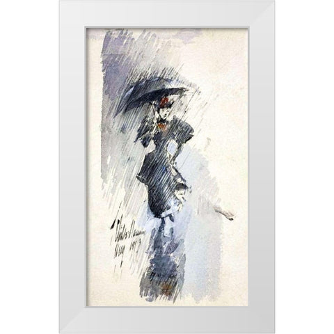 Woman with Umbrella White Modern Wood Framed Art Print by Hassam, Childe