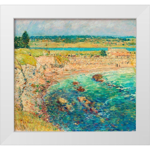 Baileyâ€™s Beach-Newport-R.I. White Modern Wood Framed Art Print by Hassam, Childe