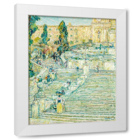 The Spanish Stairs-Rome White Modern Wood Framed Art Print by Hassam, Childe