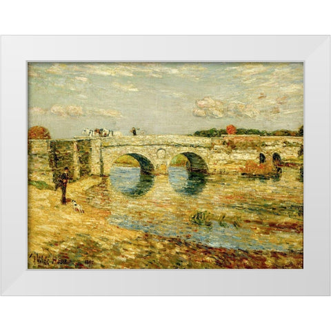 Bridge Over the Stour White Modern Wood Framed Art Print by Hassam, Childe