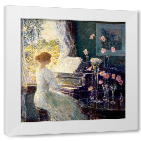 The Sonata White Modern Wood Framed Art Print by Hassam, Childe