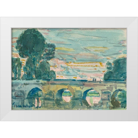 The Bridge at Grez White Modern Wood Framed Art Print by Hassam, Childe