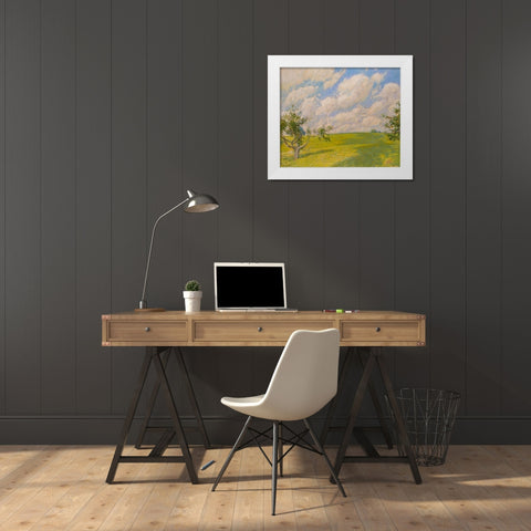 September Clouds White Modern Wood Framed Art Print by Hassam, Childe