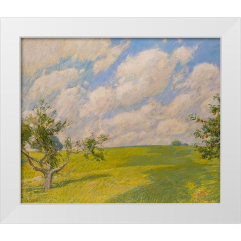 September Clouds White Modern Wood Framed Art Print by Hassam, Childe