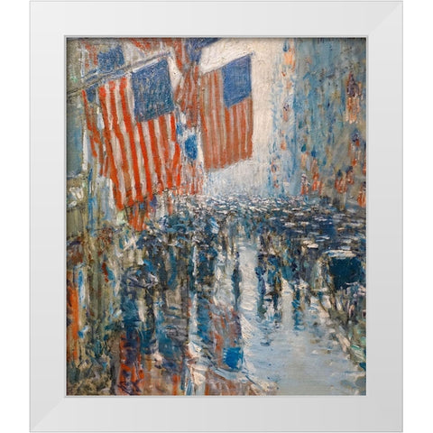 Rainy Day-Fifth Avenue White Modern Wood Framed Art Print by Hassam, Childe