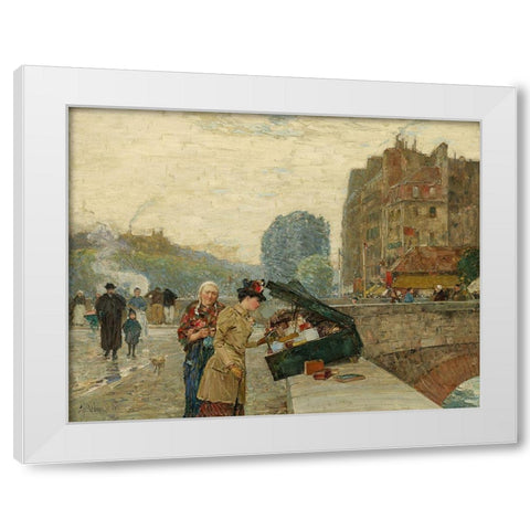 Quai St Michel White Modern Wood Framed Art Print by Hassam, Childe