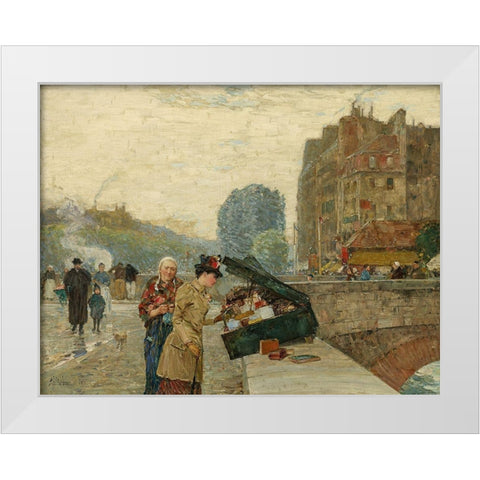 Quai St Michel White Modern Wood Framed Art Print by Hassam, Childe