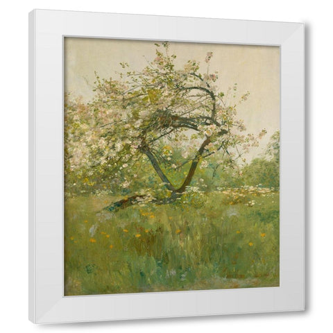 Peach Blossoms Villiers le Bel White Modern Wood Framed Art Print by Hassam, Childe