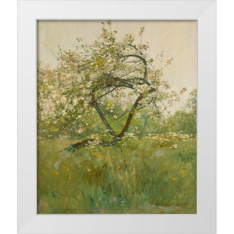 Peach Blossoms Villiers le Bel White Modern Wood Framed Art Print by Hassam, Childe