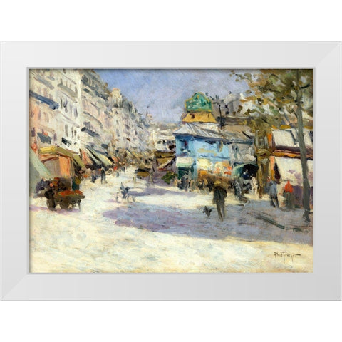 Rue Lepic-the corner of Rue Puget and Place Blanche White Modern Wood Framed Art Print by Abel-Truchet, Louis