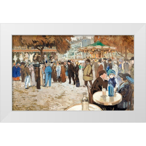 Fun fair-boulevard de Clichy White Modern Wood Framed Art Print by Abel-Truchet, Louis