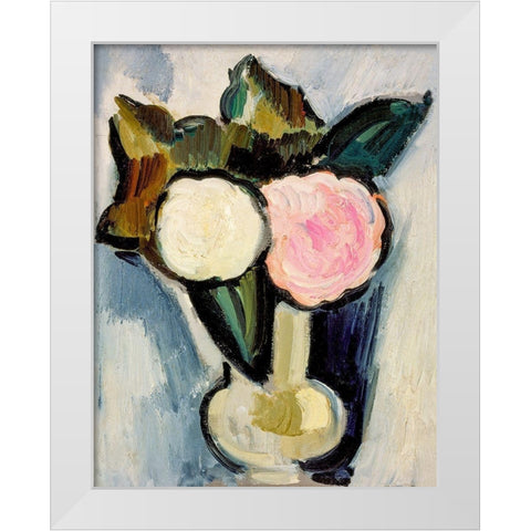 Pink and White Flowers in a Vase White Modern Wood Framed Art Print by Hartley, Marsden