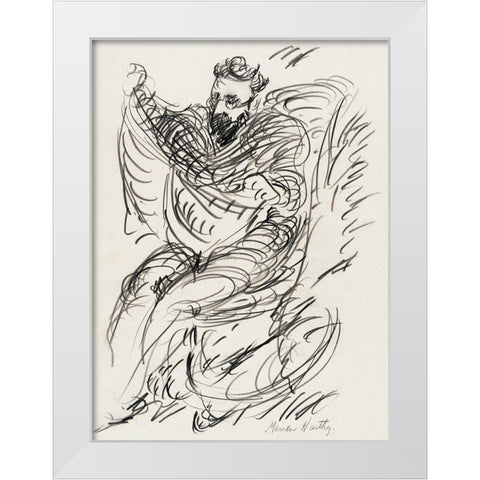 Study of a Seated Man with Beard and Spectacles White Modern Wood Framed Art Print by Hartley, Marsden