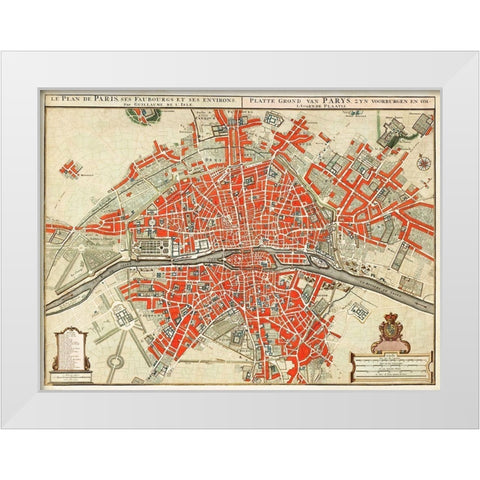 Map of Paris-France White Modern Wood Framed Art Print by Delisle, Guillaume