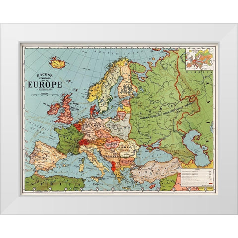 Bacons standard map of Europe White Modern Wood Framed Art Print by Bacon, George Washington