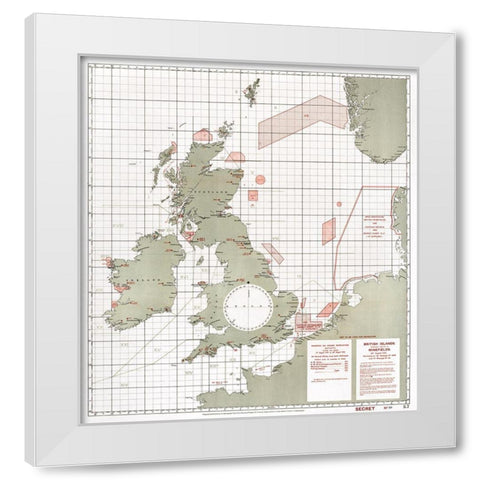 British Islands approximate positions of minefields 1918 White Modern Wood Framed Art Print by Furlong, William Rea