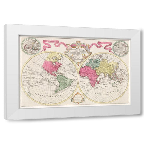 Mappa totius mundi adornata juxta observationes 1682 White Modern Wood Framed Art Print by L isle, Guillaume de