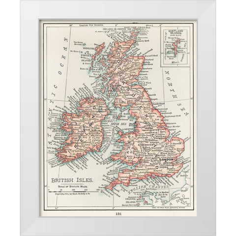 A cartographic map of the British Isles White Modern Wood Framed Art Print by Vintage Maps