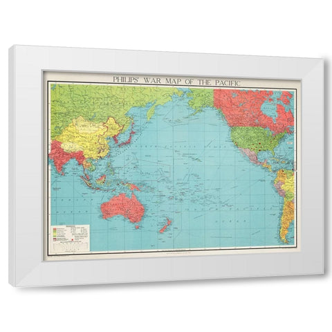 Philips war map of the Pacific 1945 White Modern Wood Framed Art Print by George Philip and Son Limited