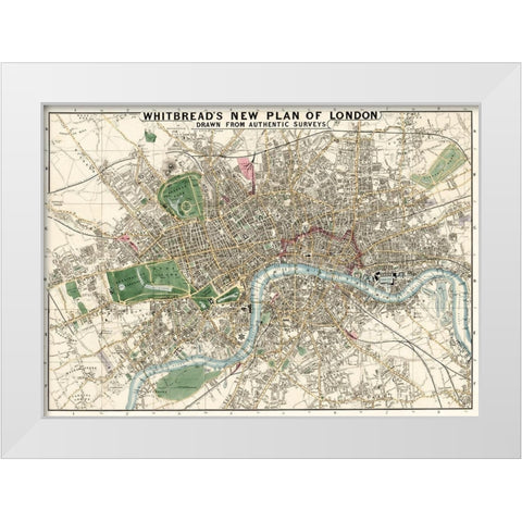 Whitbreads new plan of London drawn from authentic survey 1853 White Modern Wood Framed Art Print by Whitbread, J