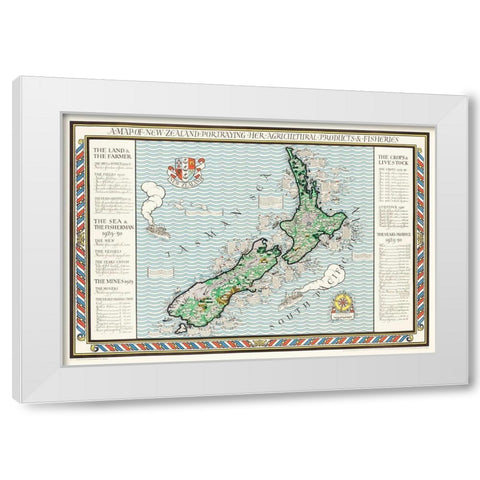 A Map of New Zealand 1913 White Modern Wood Framed Art Print by Gil, MacDonald