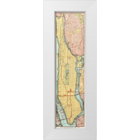 Rapid transit map of Manhattan and adjacent districts of New York City 1908 White Modern Wood Framed Art Print by Rand McNally and Company