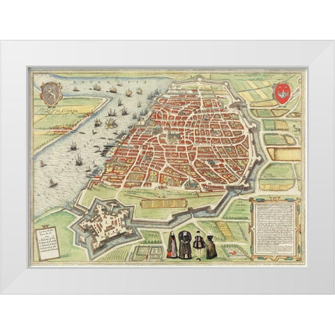 View of Antwerp from Braun and Hogenbergs Civitates Orbis Terrarum White Modern Wood Framed Art Print by Hoefnagel, Joris