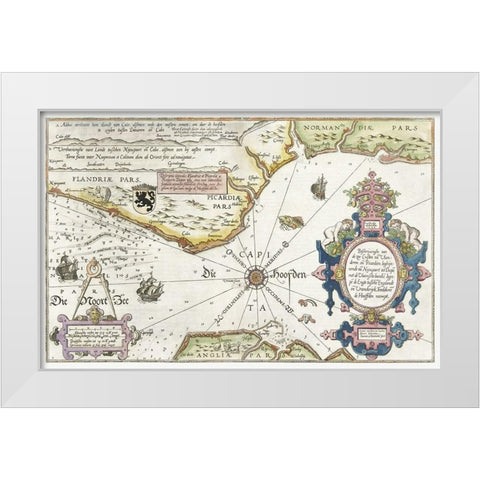 Map of the coasts of Flanders-Normandy and England 1581 White Modern Wood Framed Art Print by Doetechum, Joannes van