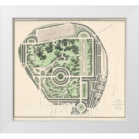 Marybone Park Farm Plan White Modern Wood Framed Art Print by Basire, James