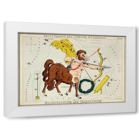Astronomical chart illustration of Sagittarius and Corona Australis-Microscopium and Telescopium 183 White Modern Wood Framed Art Print by Hall, Sidney