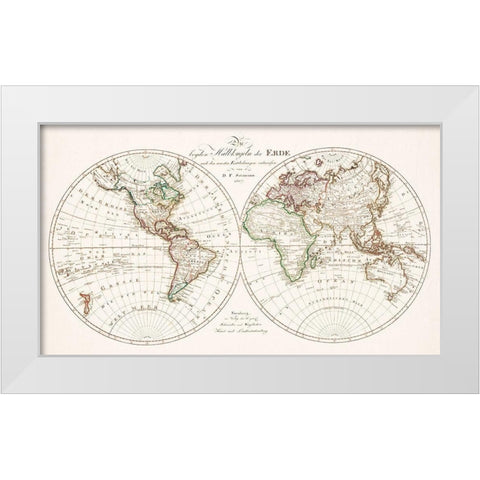 The two hemispheres of the earth 1807 White Modern Wood Framed Art Print by Schneider und Weigelsehen