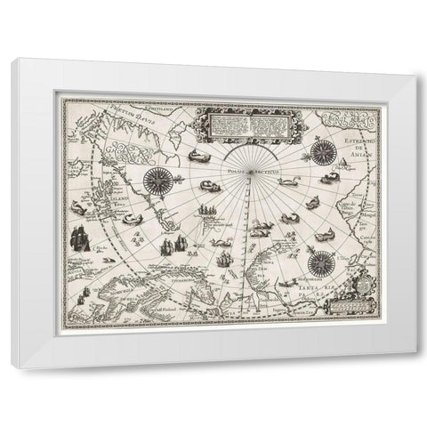 Map of the Arctic 1598 White Modern Wood Framed Art Print by Barendsz, William