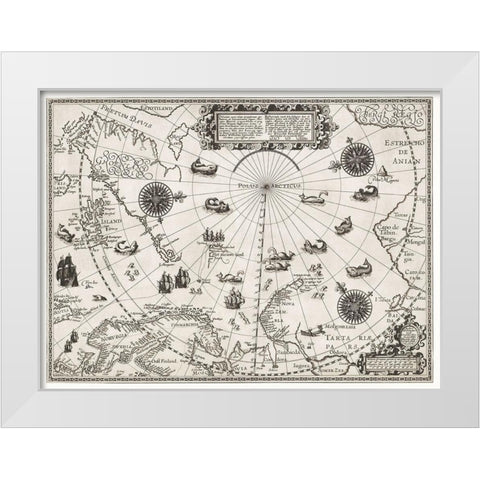 Map of the Arctic 1598 White Modern Wood Framed Art Print by Barendsz, William
