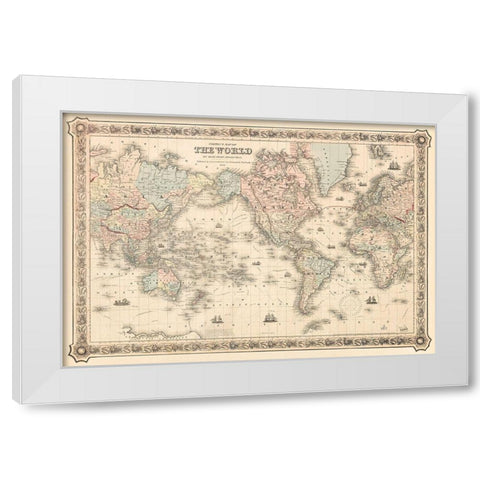 Coltons Map of the World on Mercators Projection 1858 White Modern Wood Framed Art Print by J H Colton and Co
