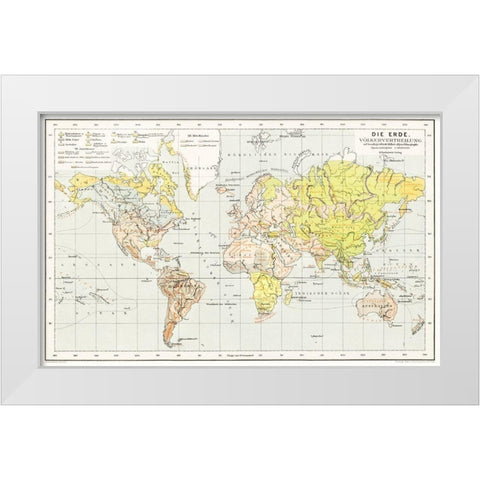 The Earth a general geography and area 1896 White Modern Wood Framed Art Print by Heiderich, Franz