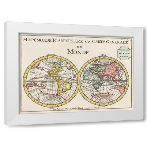 Planisphere or general map of the world 1735 White Modern Wood Framed Art Print by Lafeuilledelete, Daniel de