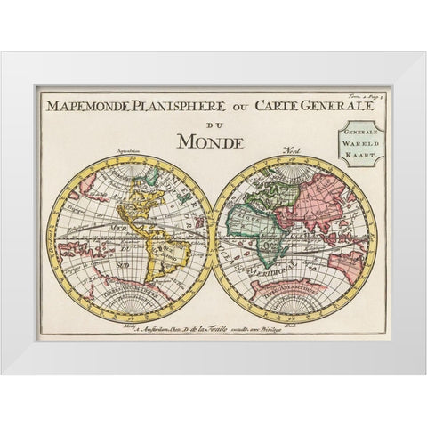 Planisphere or general map of the world 1735 White Modern Wood Framed Art Print by Lafeuilledelete, Daniel de