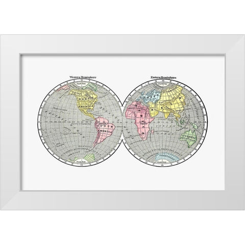 World map from A System of Geography-for the use of Schools 1860 White Modern Wood Framed Art Print by Morse, Sidney Edwards