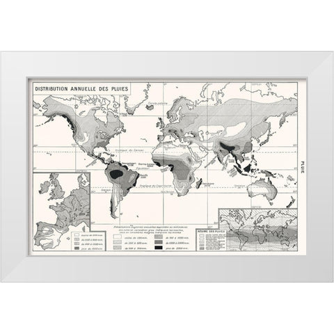 Annual Rainfall Distribution White Modern Wood Framed Art Print by Vintage Maps